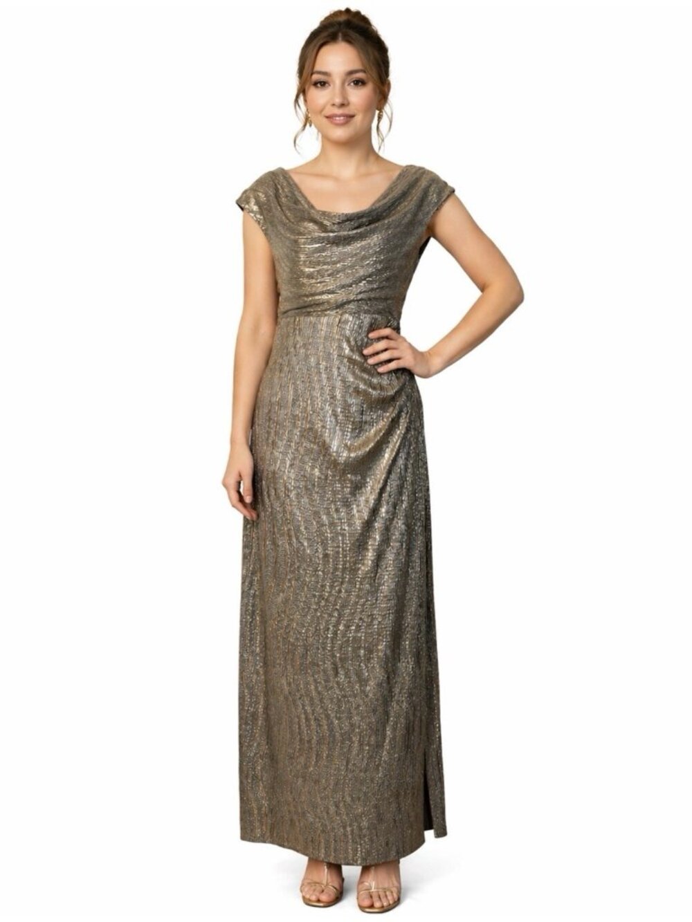 Connected Maxi Formal Dress 16 Gold Sleeveless Stretch Party Event Cruise NEW